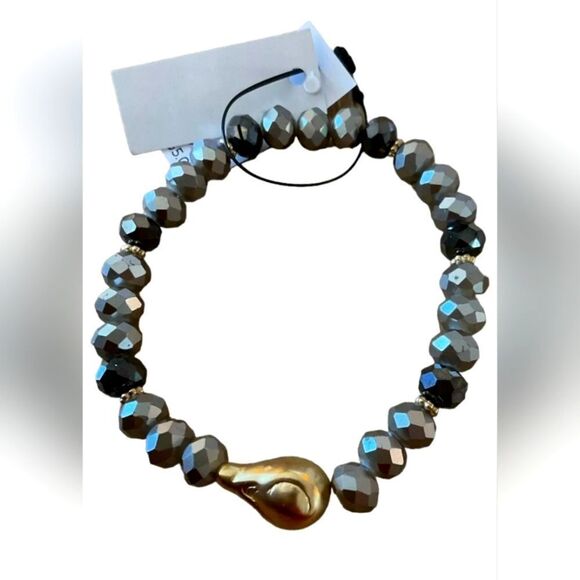 Chico’s Pyrite & Gold Tone Stretch Bracelet NWT - Picture 1 of 4
